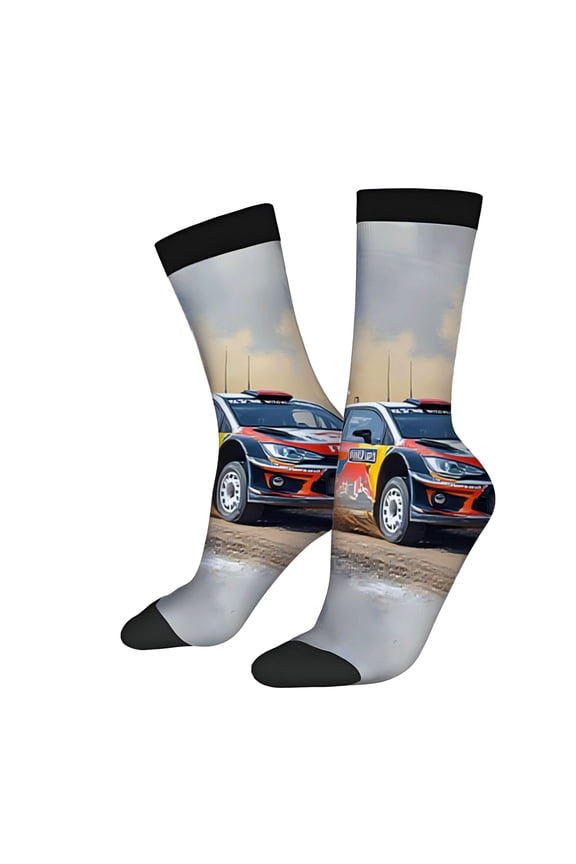 Four Seasons Universal Socks - 2 Pairs of Unisex Trendy Socks with Vibrant Rally Car Racing Design on Dirt Track Colorful & Adventurous