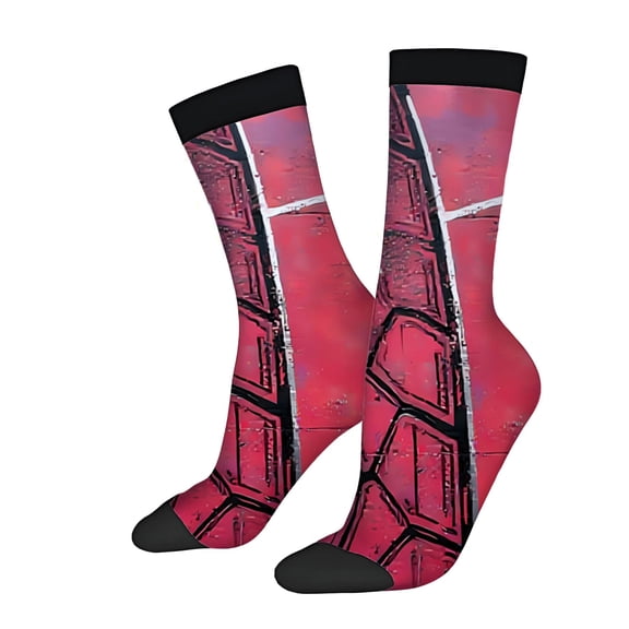 Four Seasons Universal Socks - 2 Pairs of Unisex Trendy Socks with Vibrant Red & Pink Geometric Tire Tread Design