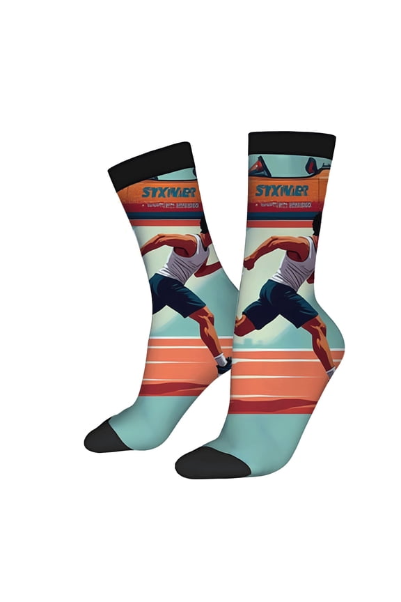 Four Seasons Universal Socks - 2 Pairs of Unisex Trendy Socks with Vibrant Running Track Design and Bold ' STXNIET ' Print