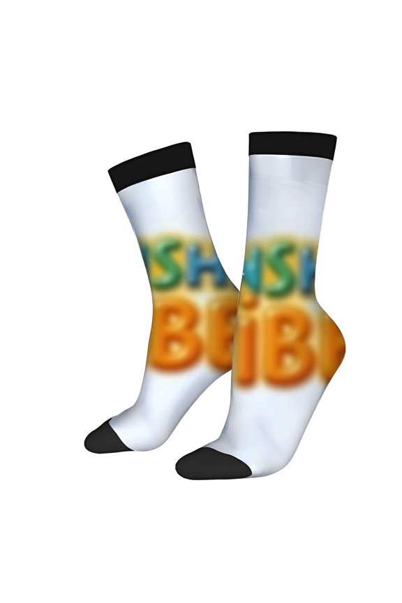 Four Seasons Universal Socks - 2 Pairs of Unisex Trendy Socks with Vibrant ' SHASH BEIBI ' Design on Colorful White Background
