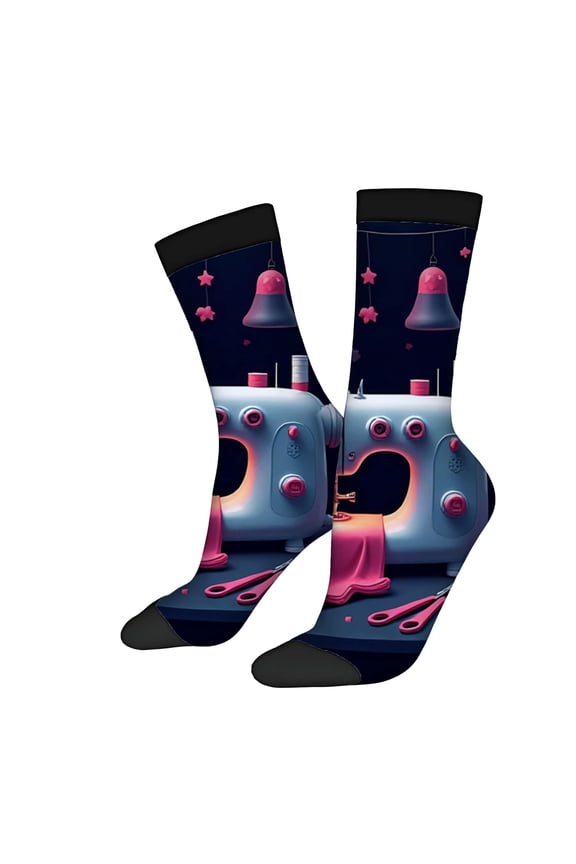 Four Seasons Universal Socks - 2 Pairs of Unisex Trendy Socks with Vibrant Sewing Machine Decorative Stars Design