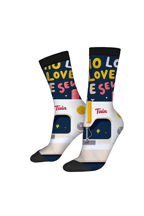 Four Seasons Universal Socks - 2 Pairs of Unisex Trendy Socks with Vibrant Sewing Machine Design & Colorful ' HOLO LOVE ' Text