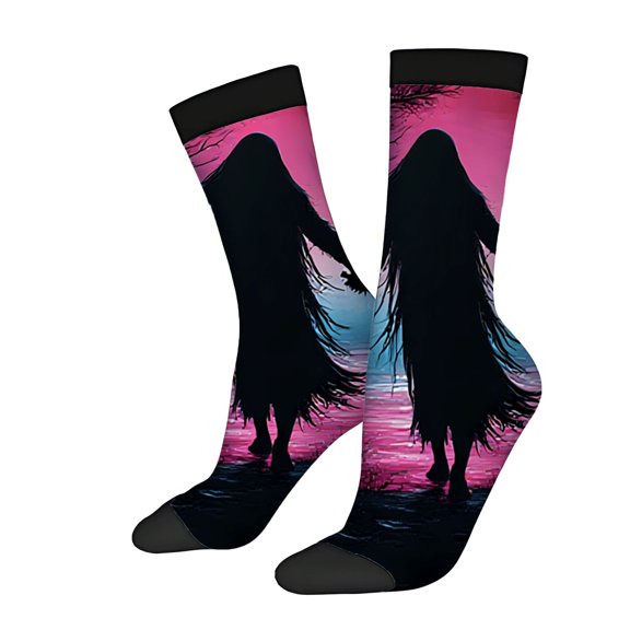 Four Seasons Universal Socks - 2 Pairs of Unisex Trendy Socks with Vibrant Silhouette Design of a by Water in Pink and Blue
