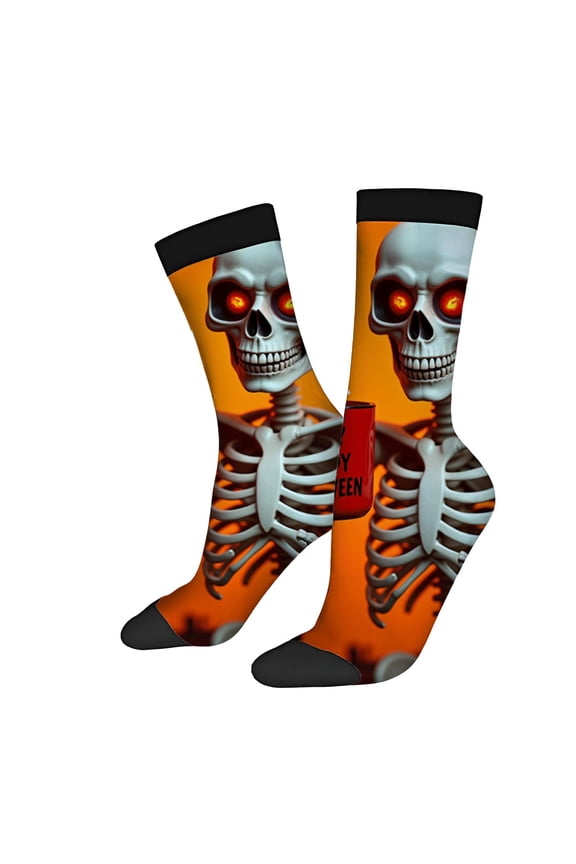 Four Seasons Universal Socks - 2 Pairs of Unisex Trendy Socks with Vibrant Skeleton Design and Glowing Red Eyes for Halloween Fun