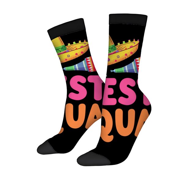 Four Seasons Universal Socks - 2 Pairs of Unisex Trendy Socks with Vibrant Sombrero & Rocket Design Bold Colors on Black Background