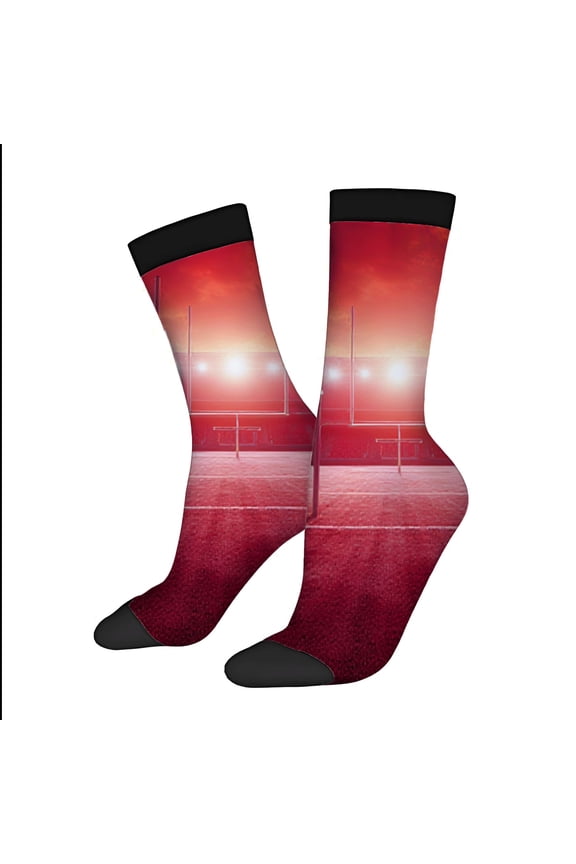 Four Seasons Universal Socks - 2 Pairs of Unisex Trendy Socks with Vibrant Sports Field Design Textured Upper and Black Toe Caps
