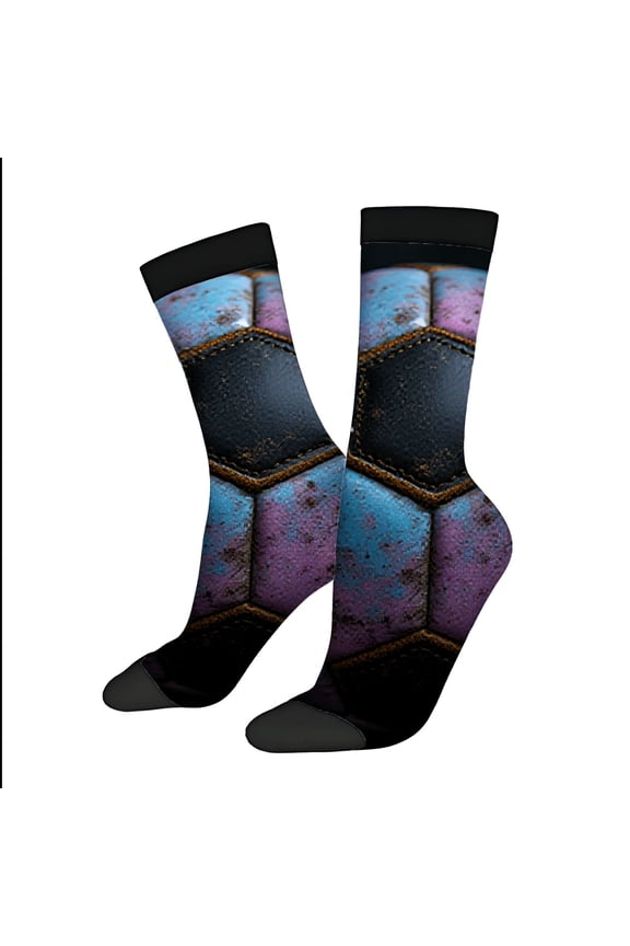 Four Seasons Universal Socks - 2 Pairs of Unisex Trendy Socks with Vibrant Stitched Patch Design in Blue & Purple