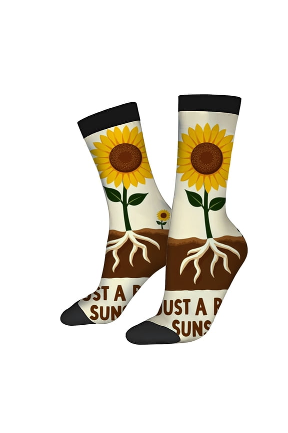 Four Seasons Universal Socks - 2 Pairs of Unisex Trendy Socks with Vibrant Sunflower Design Black Accents and Inspirational Text