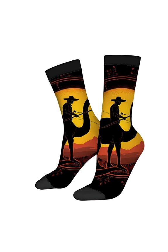 Four Seasons Universal Socks - 2 Pairs of Unisex Trendy Socks with Vibrant Sunset Camel Silhouette Design Perfect for Any Season