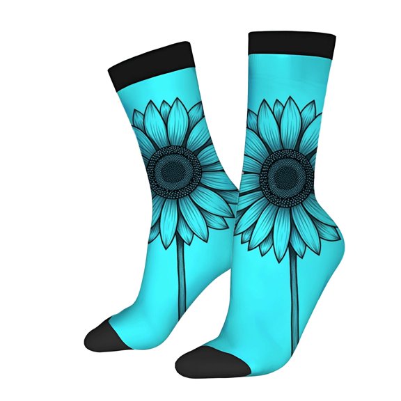 Four Seasons Universal Socks - 2 Pairs of Unisex Trendy Socks with Vibrant Turquoise Sunflower Design Black Accents