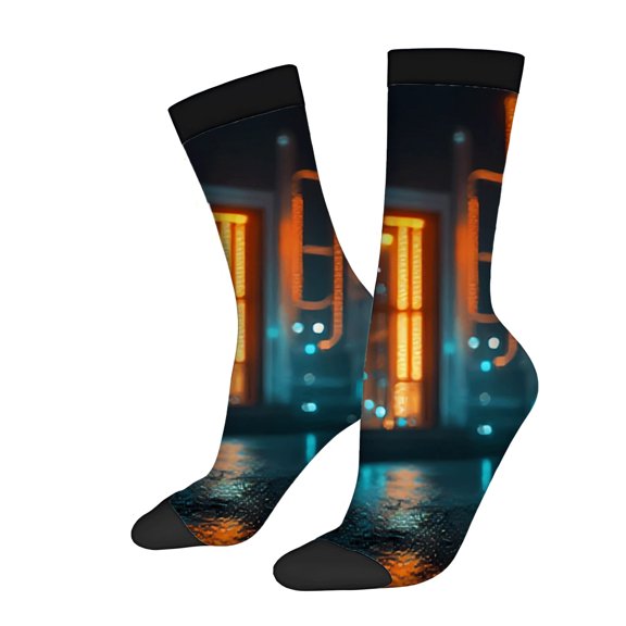 Four Seasons Universal Socks - 2 Pairs of Unisex Trendy Socks with Vibrant Urban Night Scene Design & Colorful Futuristic Cityscape
