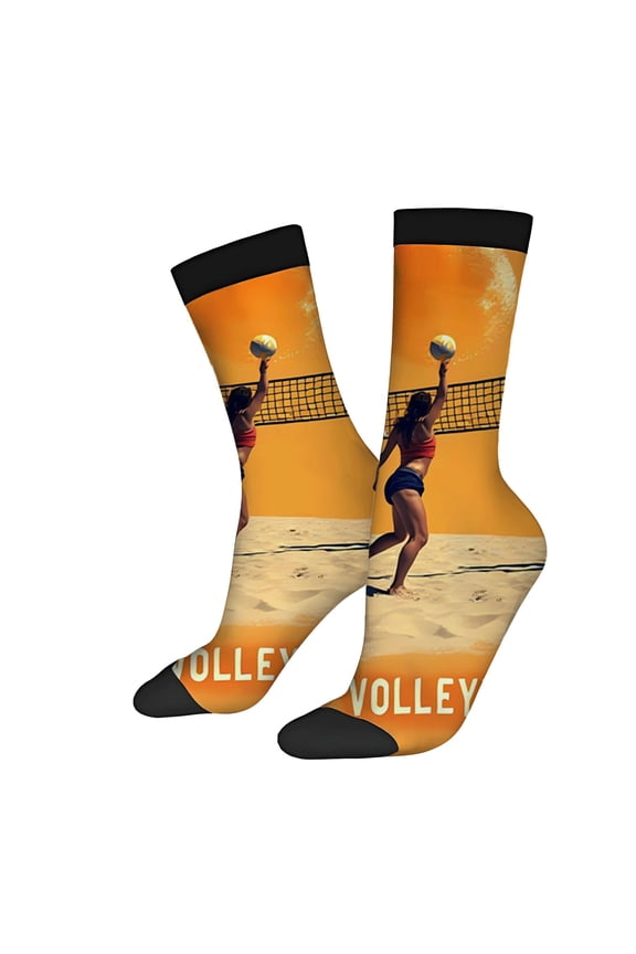 Four Seasons Universal Socks - 2 Pairs of Unisex Trendy Socks with Vibrant Volleyball Player Design Perfect for Sports Enthusiasts