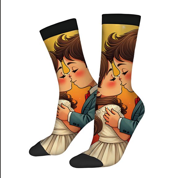 Four Seasons Universal Socks 2 Pairs of Unisex Trendy Socks with Vibrant ’s Kiss Illustration in Warm Colors