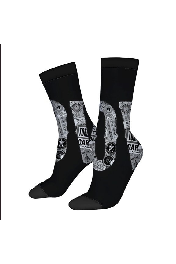 Four Seasons Universal Socks - 2 Pairs of Unisex Trendy Socks with Vintage Camera & Film Reel Pattern Artistic Gray & Black Design
