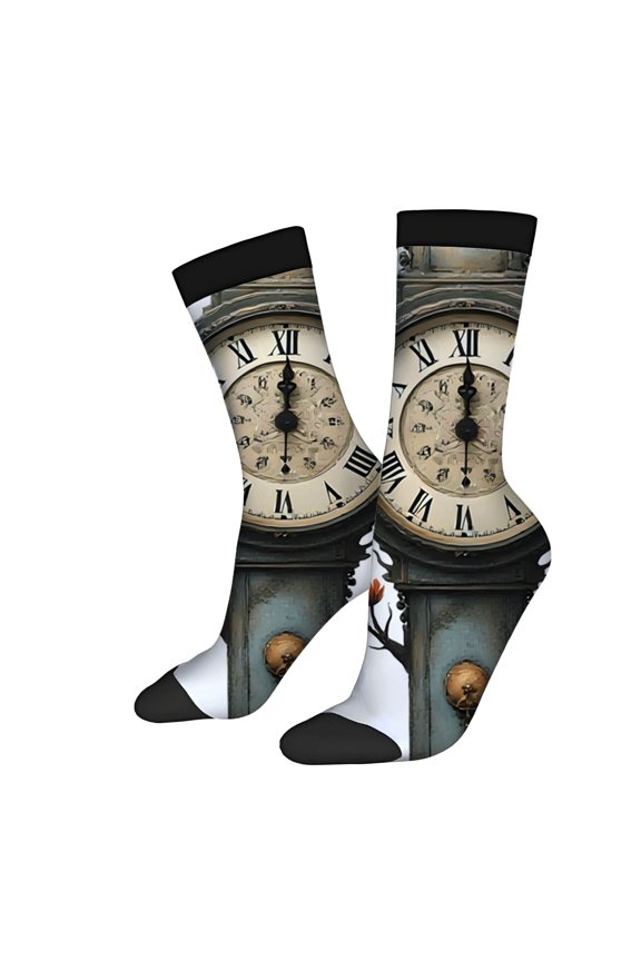 Four Seasons Universal Socks - 2 Pairs of Unisex Trendy Socks with Vintage Clock Face Design Roman Numerals Elements