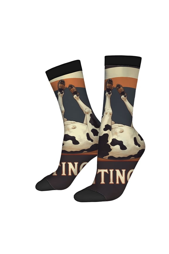 Four Seasons Universal Socks - 2 Pairs of Unisex Trendy Socks with Vintage Cow Boxing Design Brown & Orange Background Fun & Unique