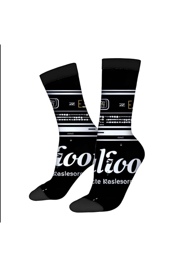 Four Seasons Universal Socks - 2 Pairs of Unisex Trendy Socks with Vintage Typewriter Design and Stylish Cursive ' foollooo ' Text