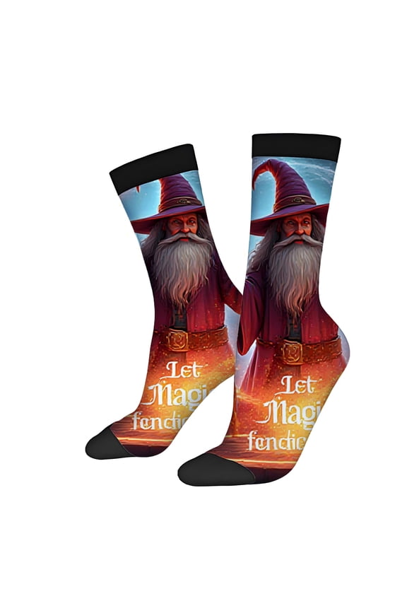Four Seasons Universal Socks - 2 Pairs of Unisex Trendy Socks with Wizard Design Magical Landscape and Colorful Patterns