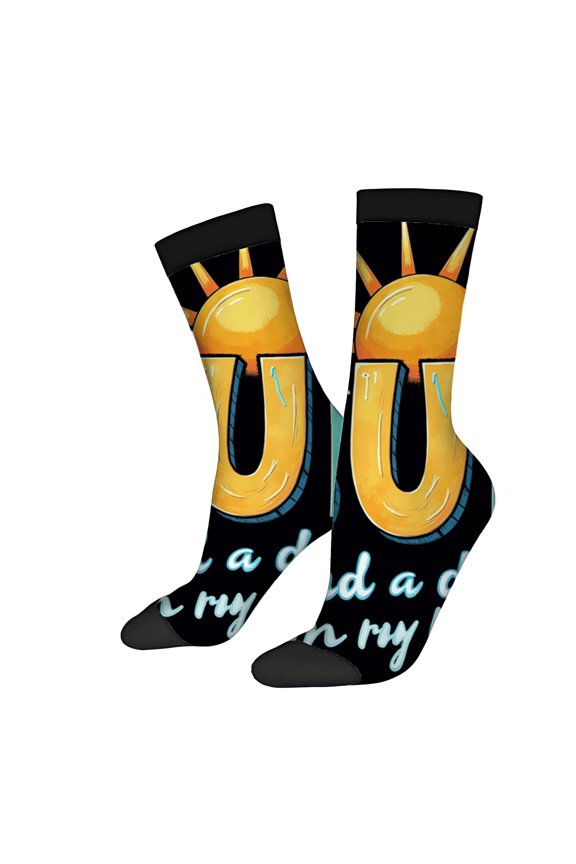 Four Seasons Universal Socks - 2 Pairs of Vibrant Mixed Color Socks with Bold Sun Design & Inspirational ' I had a dad my dad ' Phrase