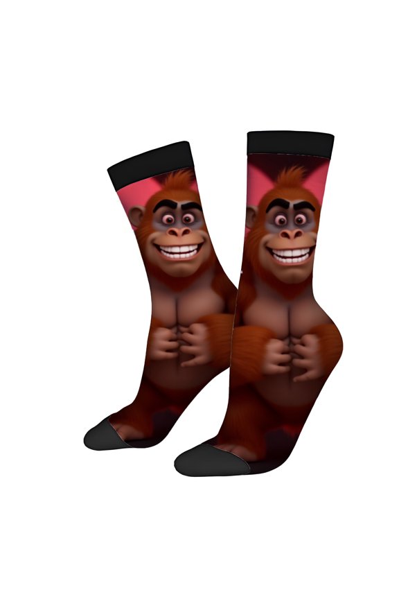 Four Seasons Universal Socks - 2 Pairs of Vibrant Mixed Color Socks with Cheerful Cartoon Monkey Design Unisex Trendy Casual Wear