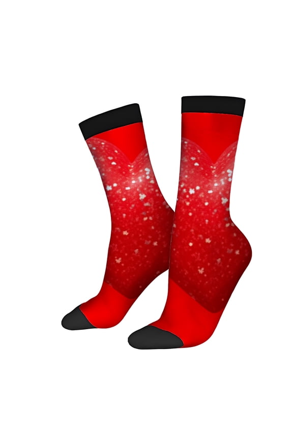 Four Seasons Universal Socks - 2 Pairs of Vibrant Red Socks with Black Toe Caps Sparkling Gradient Design Unisex Trendy Style
