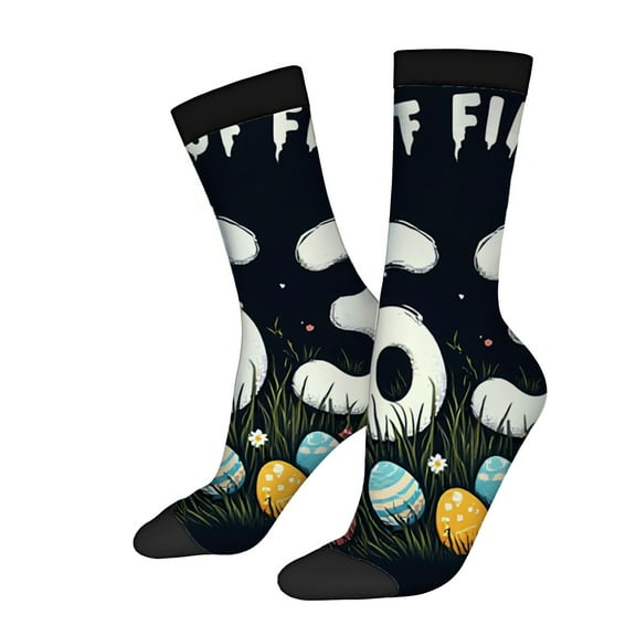 Four Seasons Universal Socks - 2 Pairs of Whimsical Unisex Socks with Colorful Easter Eggs Clouds and Grass Design