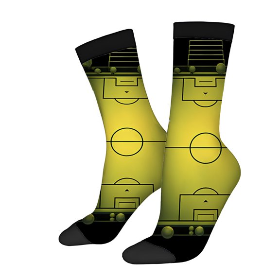 Four Seasons Universal Unisex Trendy Socks (2 Pairs) - Green & Black Soccer Field Design with Goalpost & Ball Mixed Color Pattern Perfect for Sports Enthusiasts