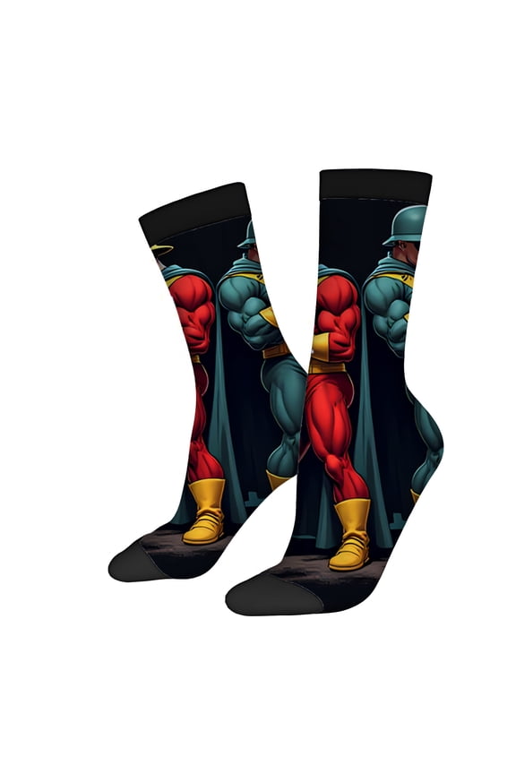 Four Seasons Universal Unisex Trendy Socks (2 Pairs) - Vibrant Design with Red Suit Blue Cape & Yellow Accents Mixed Color Pattern Perfect for All Seasons