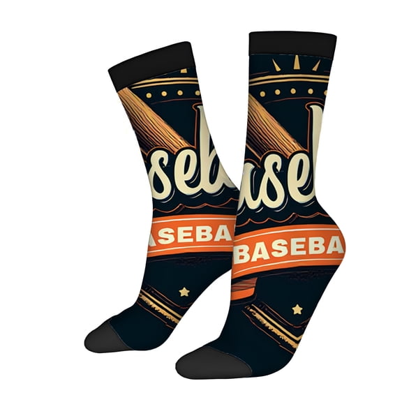 Four Seasons Universal Vintage Baseball Theme Socks (2 Pairs) - Unisex Trendy Mixed Color Design with BAB Bats & Stars Black Toe Cuffs