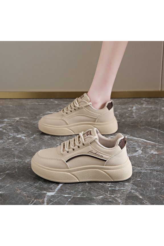 Four Seasons Youth College Fashion Trendy Stylish Multi-purpose Thick-soled Anti-slip Wear-resistant Outdoor Leisure Sports White Sneakers | Upper, PVC Sole, Fabric Inner, Lace Closure