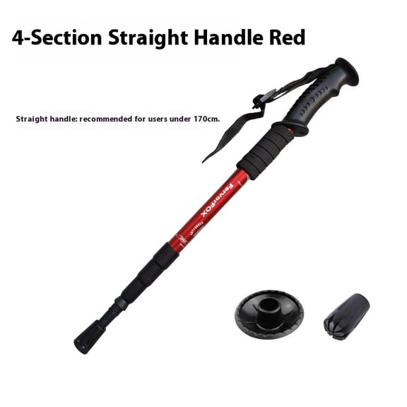 Four-Section Aluminum Alloy Telescopic Hiking Stick Outdoor Walking Pole Straight Handle Portable Adjustable Trekking Pole for Camping Travel