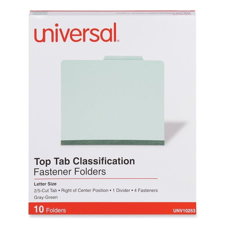 Four-Section Pressboard Classification Folders, 1 Divider, Letter Size, Gray-Green, 10/Box