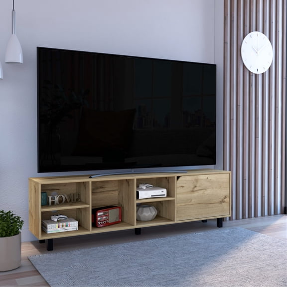 Four Shelf Arrangement - Accommodates Big TVs - Patio Enclosure - Light Oak Style