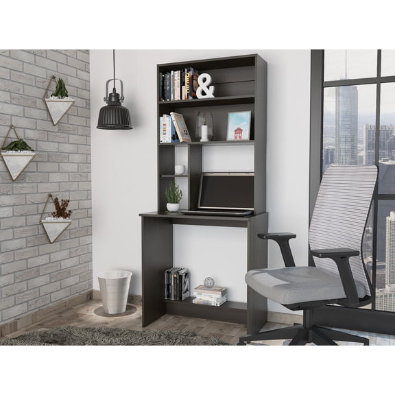 Four Shelves Desk In Black For Writing Inspiration With And A Lower Shelf Meaningful