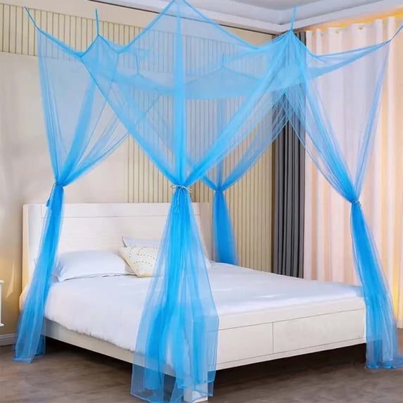 Four Sided Bed Mosquito Net Polyester Mesh Canopy Large Enclosure Twin Size Insect Protection Curtain For Indoor Outdoor Bedroom Camping Travel Sleeping