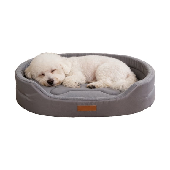 Four Sided Bolster Oval Dog Bed, Soft Cloth Waterproof Anti-Slip Pet Sofa Cushion 20x14x5in, Machine Washable All Season Crate Kennel Mat for Small Medium Pets,Indoor Pet Rest Bed, Christmas Pet Gift