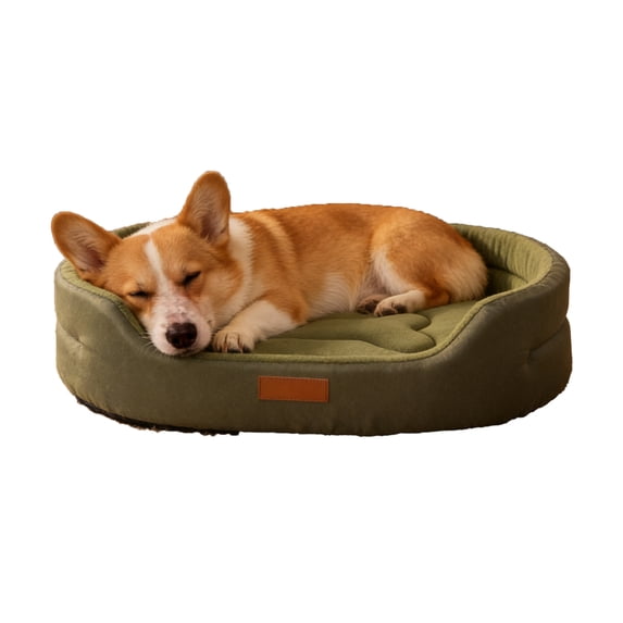 Four Sided Bolster Oval Dog Bed, Soft Cloth Waterproof Anti-Slip Pet Sofa Cushion 20x14x5in, Machine Washable All Season Crate Kennel Mat for Small Medium Pets,Indoor Pet Rest Bed, Christmas Pet Gift