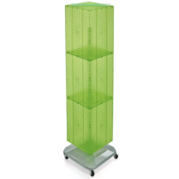 Four-Sided Pegboard Tower Floor Display on Revolving Wheeled Base. Spinner Rack Stand. Panel Size: 14"W x 60"H