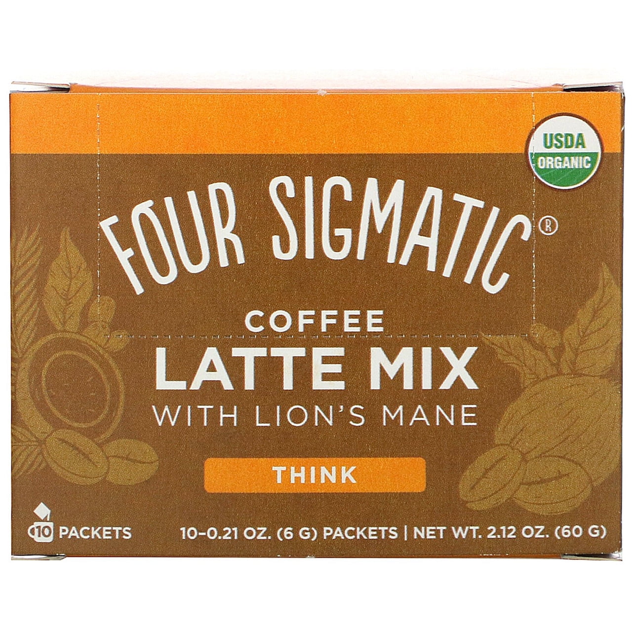 Mushroom Coffee Latte by Four Sigmatic, Organic Instant Coffee Latte Mix with Maitake, Chaga Mushrooms & Coconut Milk Powder, Immune & Energy Support, Keto, 10 Count