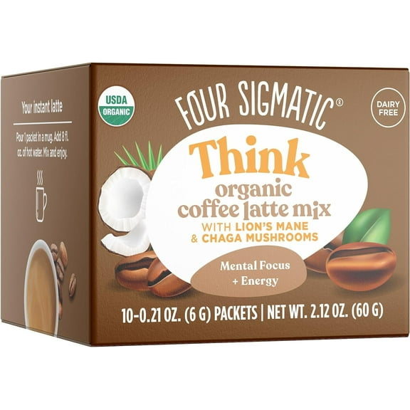 Four Sigmatic, Coffee Latte Mix with Lion's Mane, Think, 10 Packets, 0.21 oz (6 g) Each