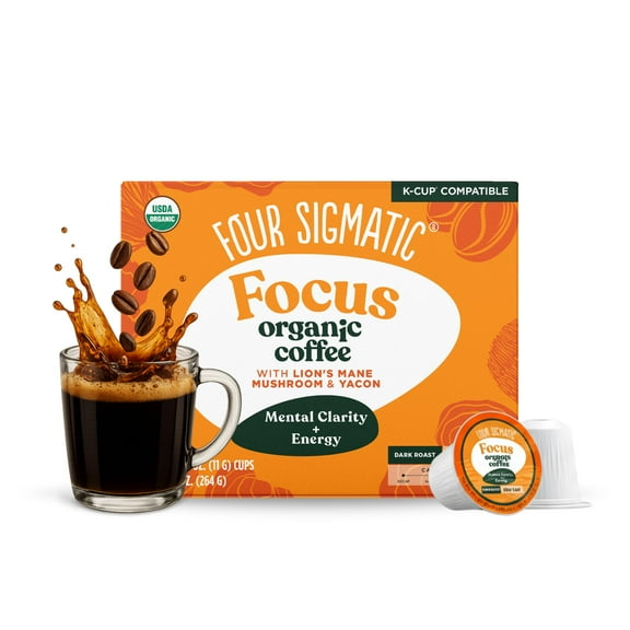 Four Sigmatic Mushroom Coffee K-Cups | Organic Dark Roast Coffee with Lions Mane Mushroom Powder & Yacon | Focus & Immune Support | Vegan & Keto | Sustainable Pods | 24 Count