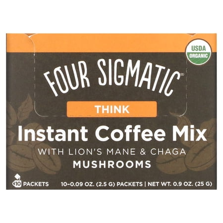 Four Sigmatic, Mushrooms Instant Coffee Mix with Lion's Mane Chaga, Think, 10 Packets, 0.09 oz (2.5 g) Each