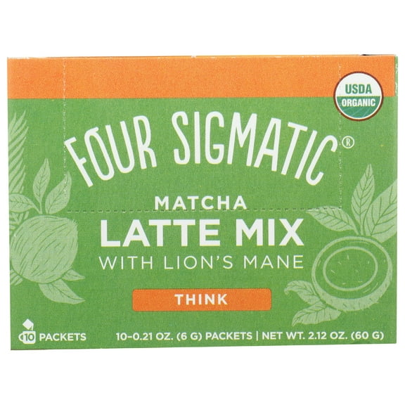 Four Sigmatic Organic Think Matcha Latte Mix with Lion's Mane, Vegan, Keto, Dairy Free, Gluten Free, Caffeinated, 2.12 Ounce (Pack of 4)