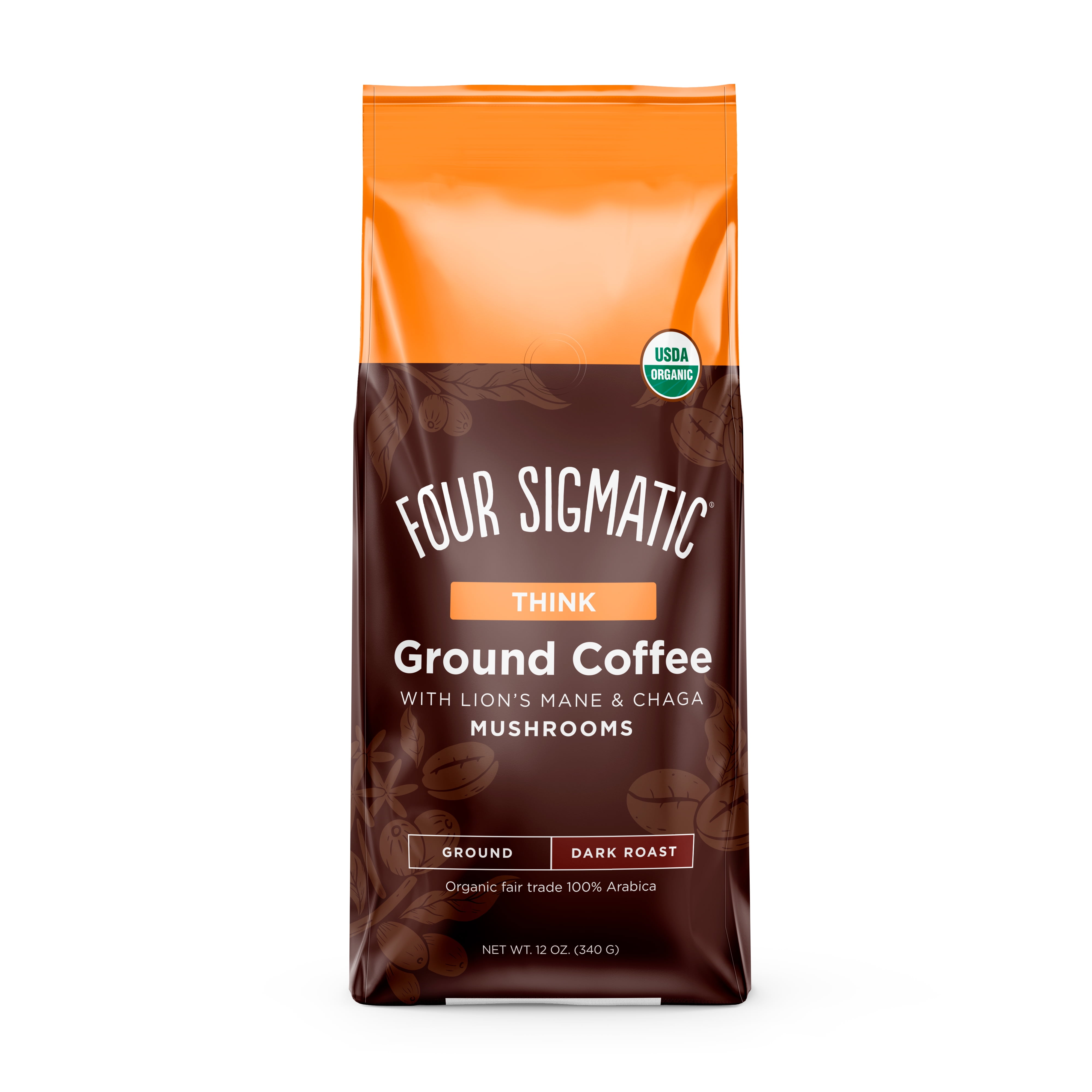 Four Sigmatic Think Organic Ground Coffee, Mental Focus, Dark Roast, 12 oz.  