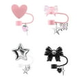 thumbnail image 1 of Four Silicone Straw Caps For Stanley Cups With Anti Overflow Design And Cute Heart Bow Star Decorations, 1 of 8