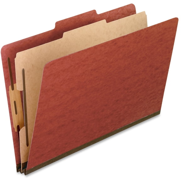Four-, Six-, And Eight-Section Pressboard Classification Folders, 1 Divider, Embedded Fasteners, Legal Size, Red, 10/box | Bundle of 5 Boxes