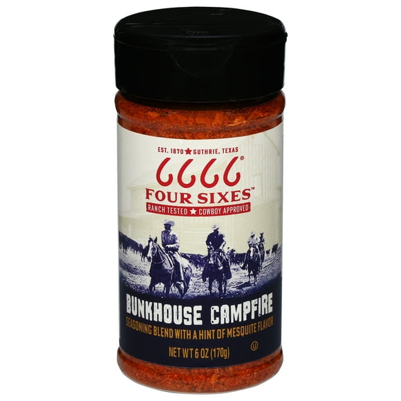 Four Sixes Bunkhouse BBQ, Natural Smoky Mesquite Spices, BBQ Seasoning Blend, 6 oz Bottle