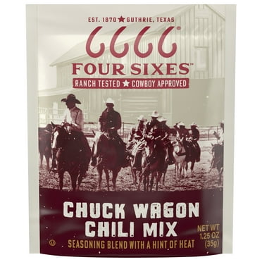 Four Sixes Chuck Wagon Chili Mix, Texas Style Seasoning Blend with a Hint of Heat, 1.25 oz Packet