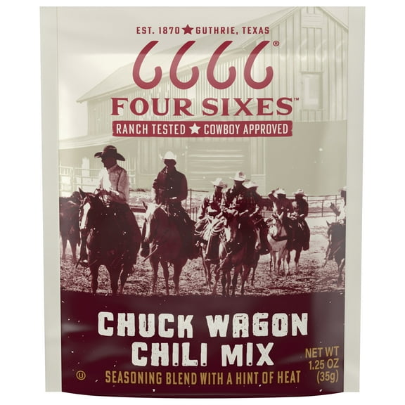 Four Sixes Chuck Wagon Chili Mix, Texas Style Seasoning Blend, Hint of Heat, 1.25oz Packet