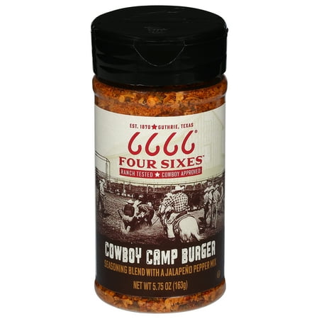 Four Sixes Cowboy Camp Burger Seasoning Blend with Jalapeno Pepper Mix, 5.75 oz Bottle
